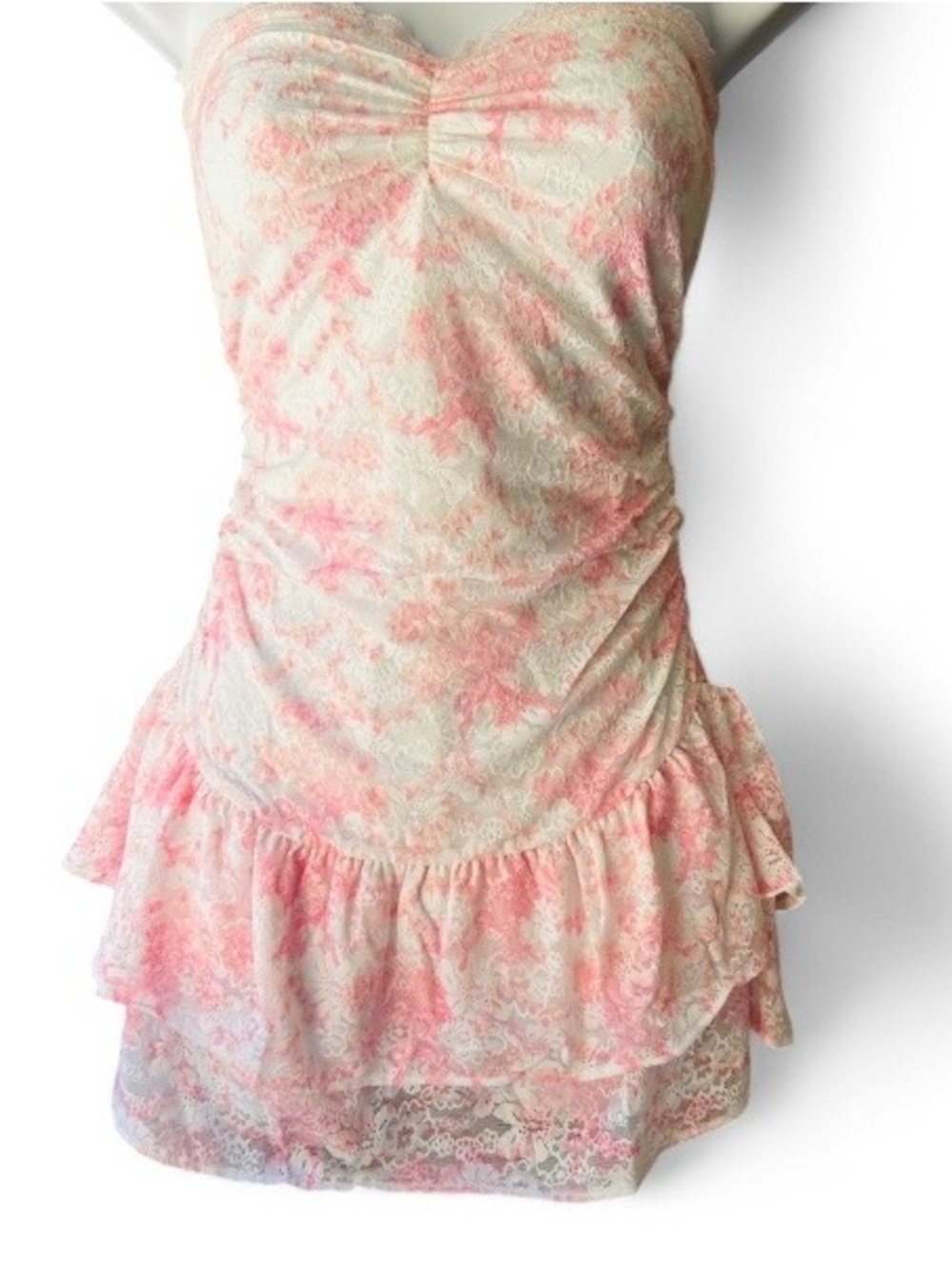 🆕👗 Strapless Floral Lace Toile Mini Dress PINK x LoveShackFancy Small NWT